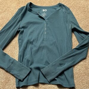 SO Women's Blue Long Sleeve Henley Shirt